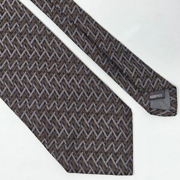 ROBERT TALBOTT BEST OF CLASS SILK TIE BROWN GRAY ABSTRACT LINES 4" X 59" - Picture 1 of 3